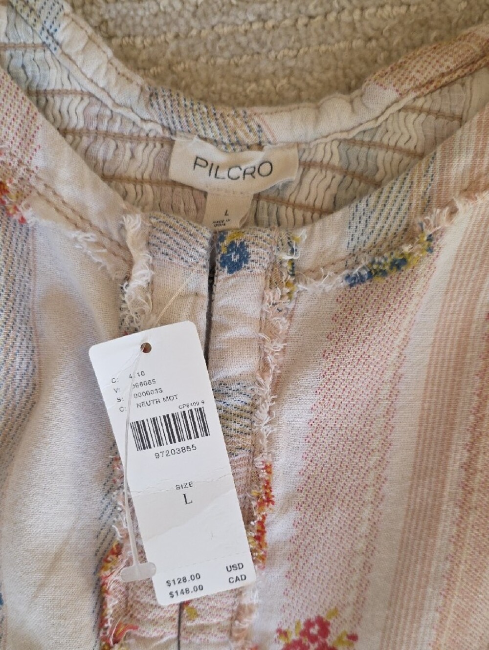 Pilcro Peach-Striped Floral Peplum Blouse - Picture 8 of 13